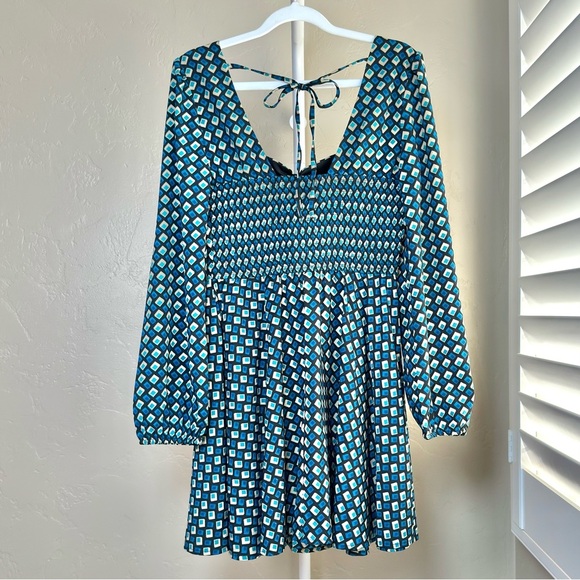 Band of the Free Geometric Print Long Sleeve Mini Dress Size Small Blue Teal - Picture 6 of 10